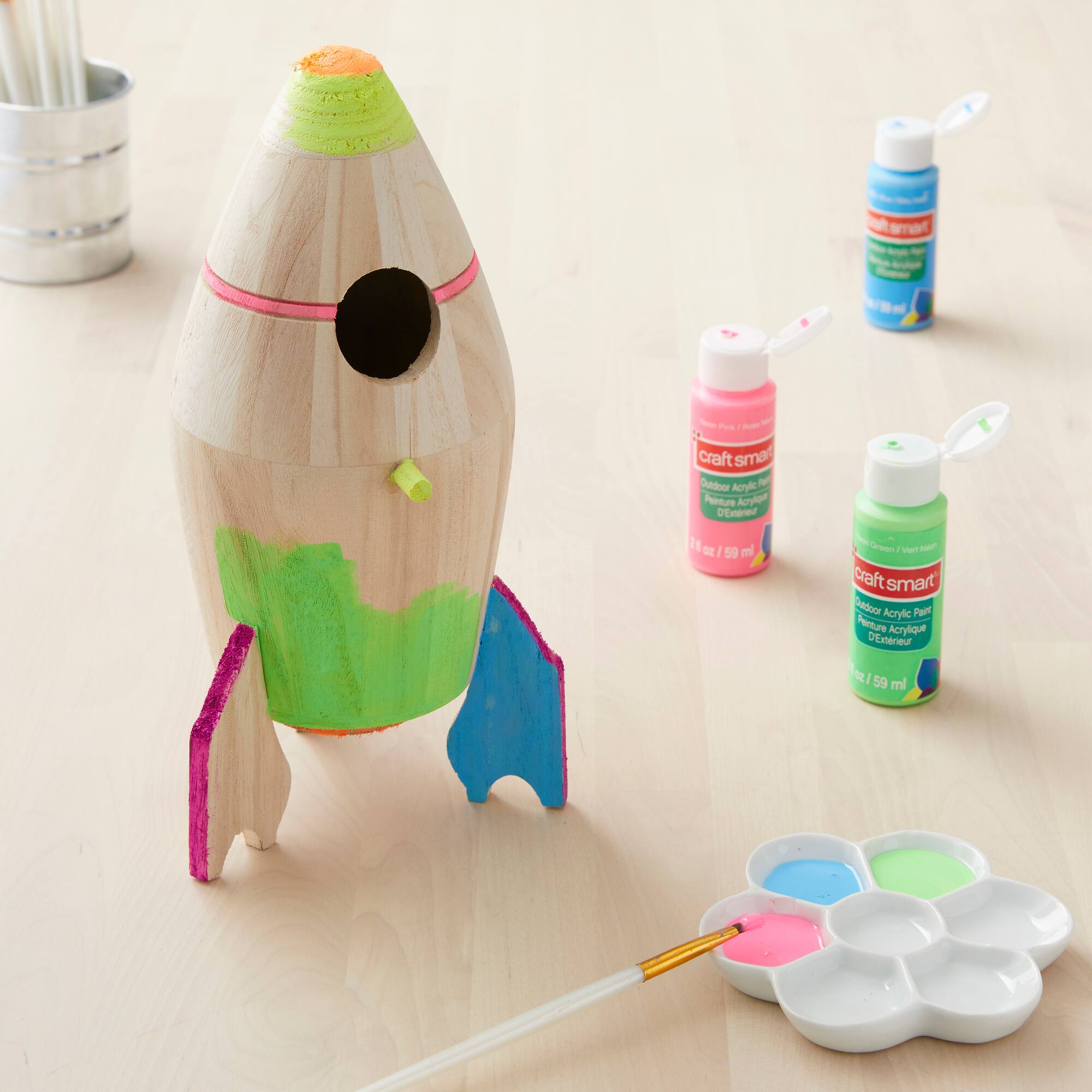 8 Pack: 10.5" Rocket Ship Wood Birdhouse by Make Market®
